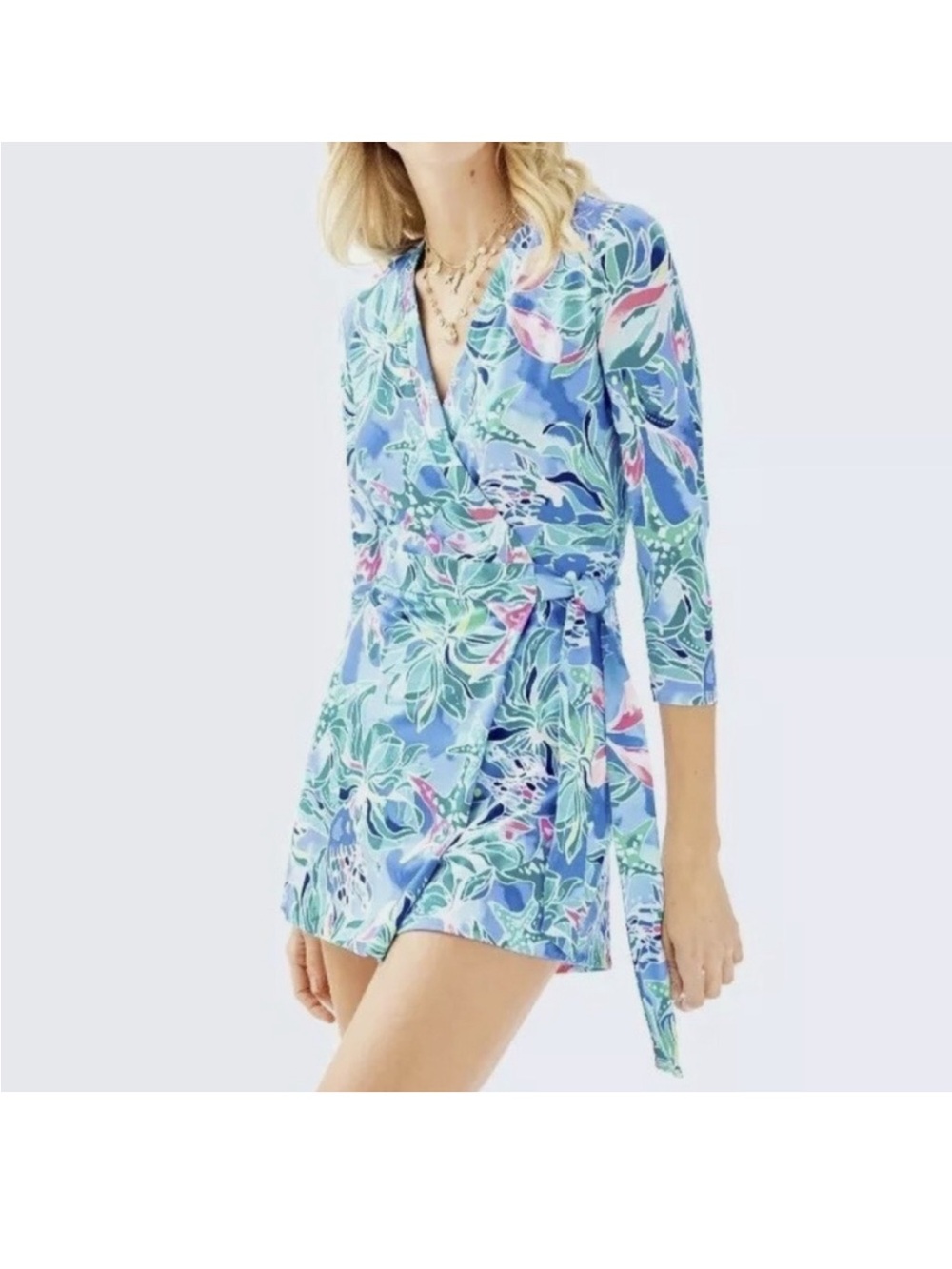 Lilly Pulitzer Karlie Wrap Romper Bennet Blue Celestial Seas